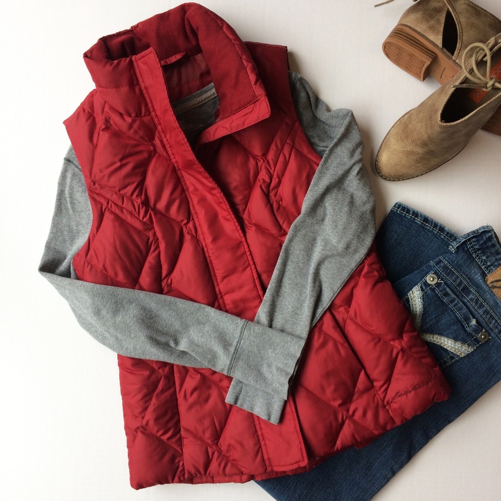Eddie Bauer Goose Down Vest Red Sleeveless Size XS